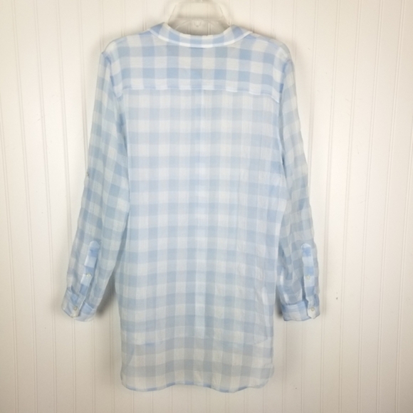 Calvin Klein Women's Long Sleeve Button Top Blouse Sheer Gingham Roll Tab Large - Picture 2 of 7